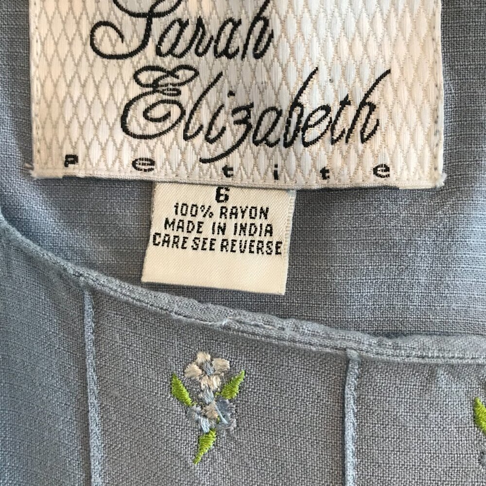 dress blue midi 6 petite zip embroidery floral cottagecore coastal teacher - Picture 9 of 12